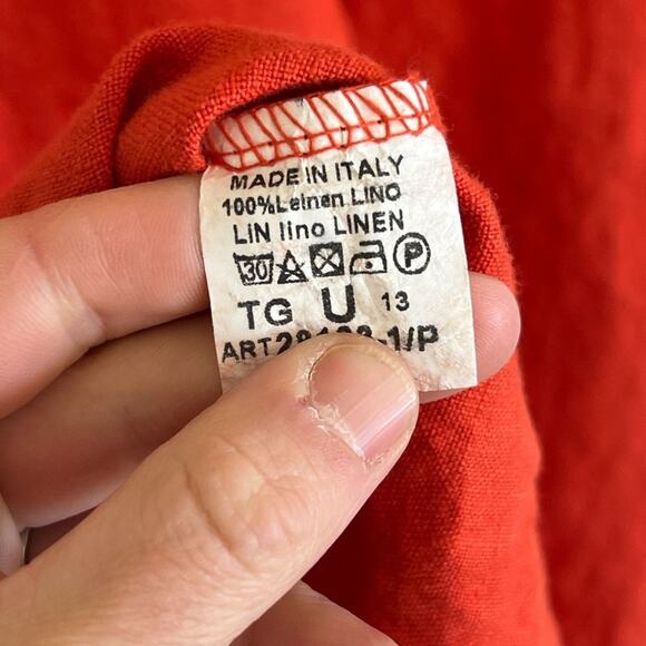 Vera Tucci Made in Italy 100% Linen Short Sleeve V-Neck Popover Dress Orange - Picture 5 of 7